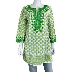 POMEGRANATE Green Paisley Embroidered Tunic Size L F0269